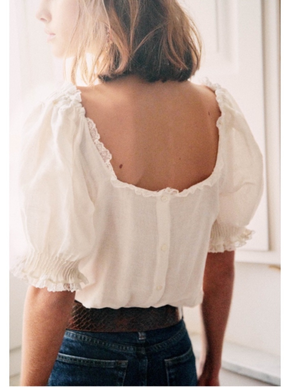 Sezane Ivory Lace-Trim Peasant Blouse - Picture 3 of 14